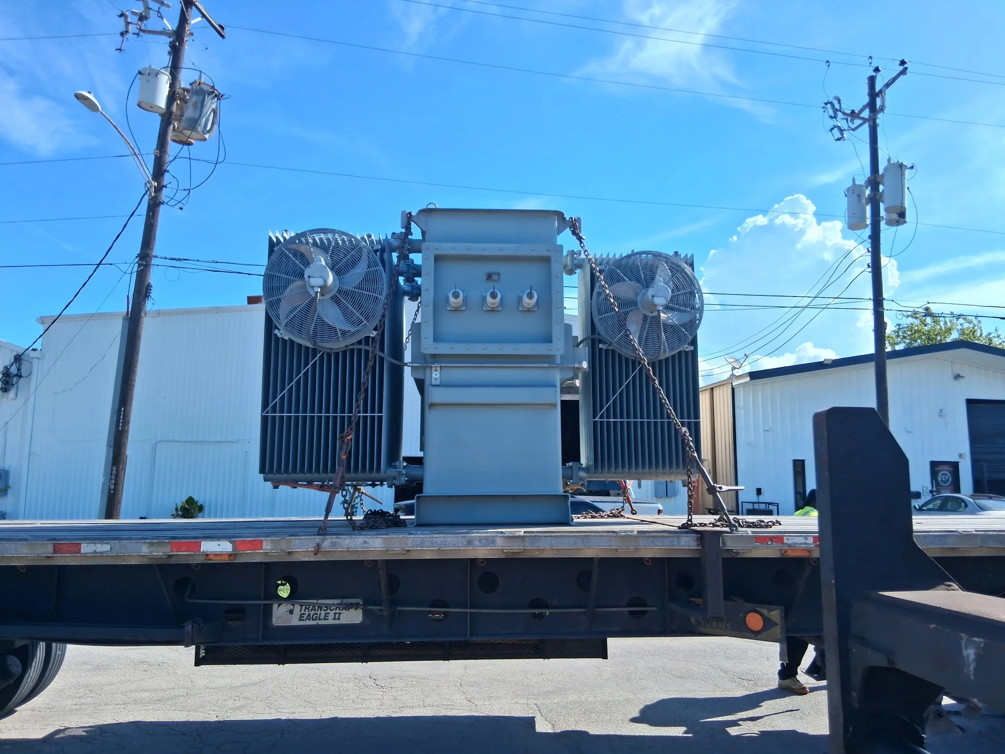 Substation electrical transformer staged for equipment evaluation
